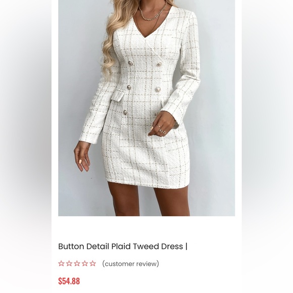 New  White Gold Tweed Dress Long Sleeve Ornamental Buttons Back Zip S - Picture 4 of 14